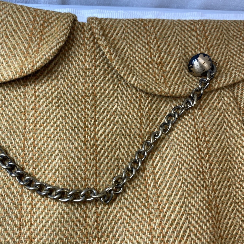 Vtg Juniorite Schoolgirl Skirt Herringbone Brown Chain Detail Preppy 24" Waist - Picture 4 of 11
